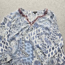 New Directions Women's XL White Floral Long Sleeve Tops