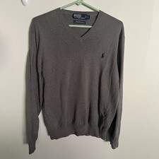 Polo Ralph Lauren Sweater V-Neck Long Sleeve Men's Large Gray Pima Cotten
