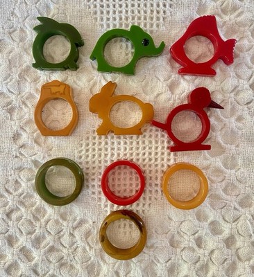 10 RARE Vintage MCM Animal+ Bakelite Napkin Rings