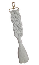 Handmade Macrame Keychain - Minimalist Boho Keyring - White Tassel Bag Charm