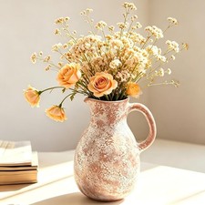 Ceramic Flower Vase 8 inch Farmhouse Vase with Handles for Home Decor Vintage