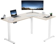 VIVO Light Wood / White Electric 63" x 47" Corner Standing Desk