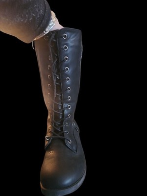 Glitz & Glam Black Vanda Quilted Leather Motorcycle Boots Side Full Zipper Sz 3 