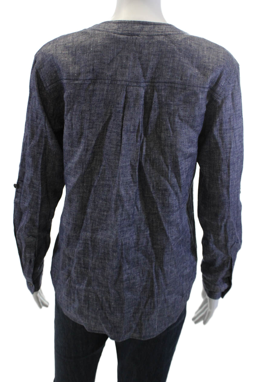 Theory Womens Tops Basic Button-Up Dark Blue V-Ne… - image 3