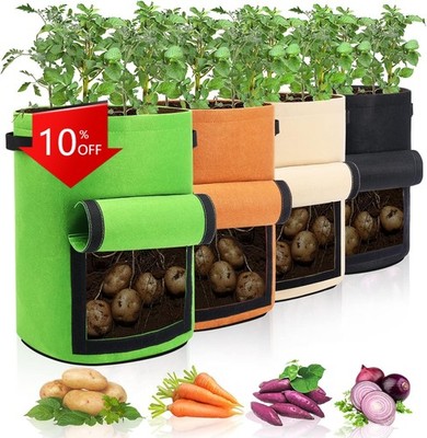 NEW,4 Pack Potato Growing Bag 10 Gallon Vegetables, Black Green Orange and Beige