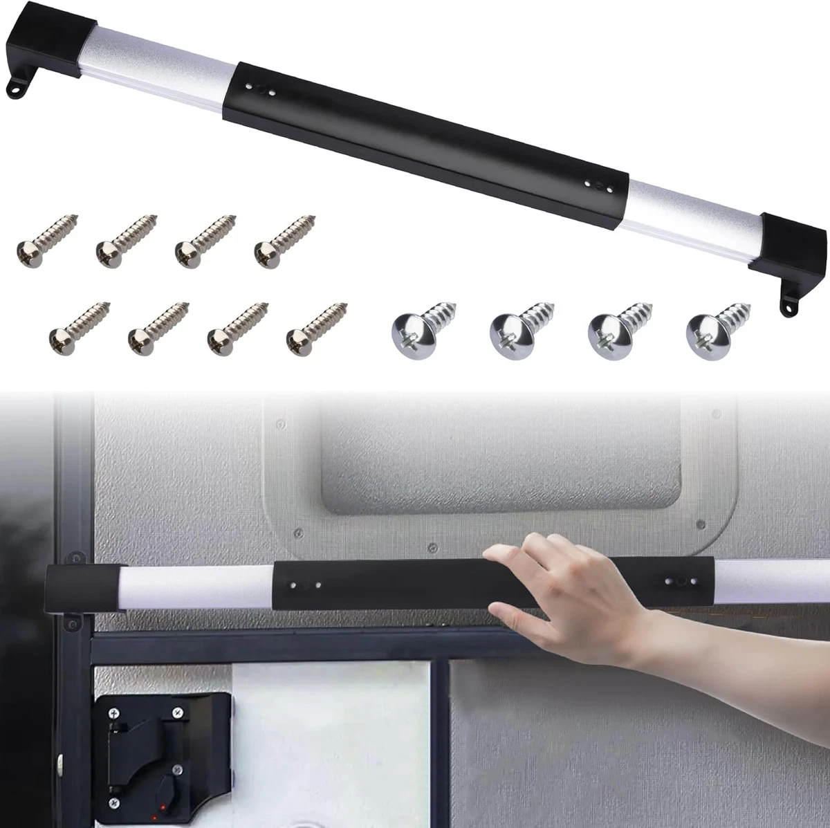RV Screen Door Support Bar – Adjustable Crossbar Handle With Metal Base, Sturdy Push Protector And Pull Grip For Trailer, Camper Entry, Easy Install