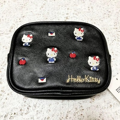Hello Kitty 2015 Full Embroidery Black Kunstleder Tasche Rare Small Bag