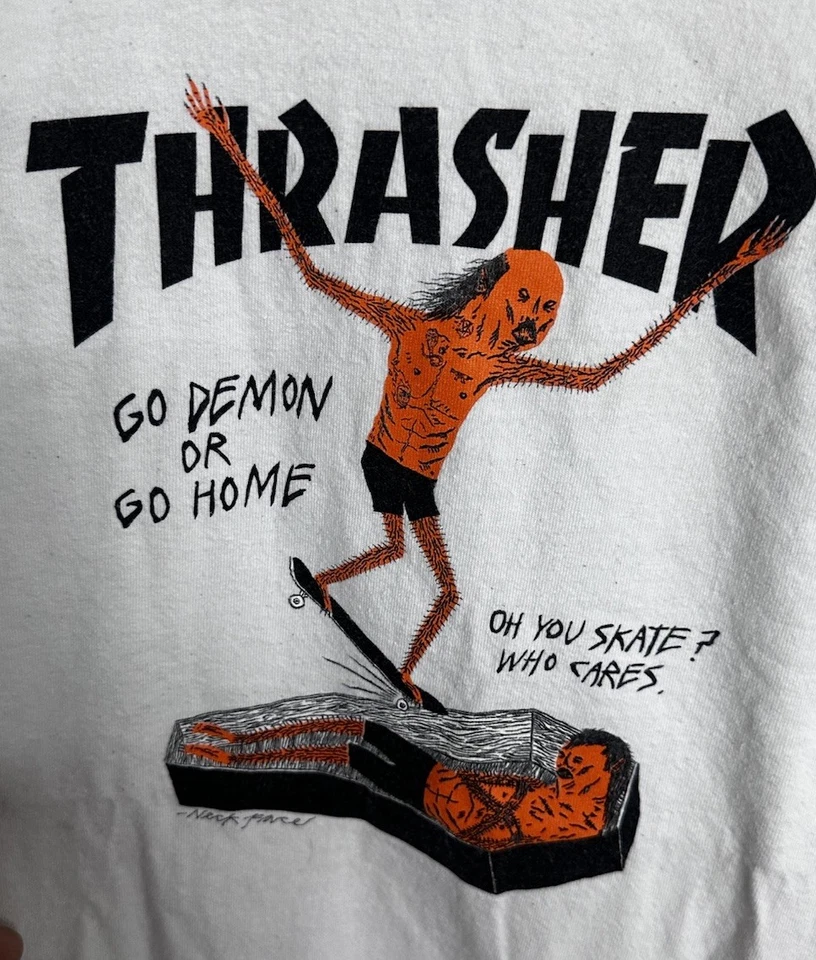 Camiseta De Colección Y2K Thrasher Para Hombre Cuello Face Go Demon Gráfica Monopatín Talla XL Foto 2 de 4