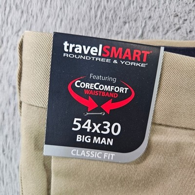Roundtree & Yorke TravelSmart Pleated Khaki Pants Mens 54x30 Big Man NEW NWT