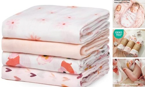 Muslin Swaddle Blankets, 4 Pack Soft and Breathable Skin-Friendly Large 47 X