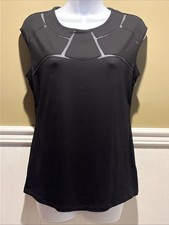 cache top Women  s A Black Sleeveless Blouse Mesh cutouts On Neck NWT
