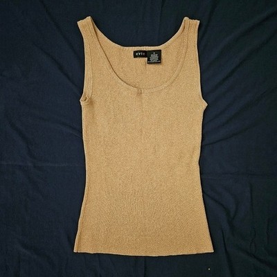 Vintage Ribbed Knit Tank Top Gold Shimmer Metallic Rave Y2k