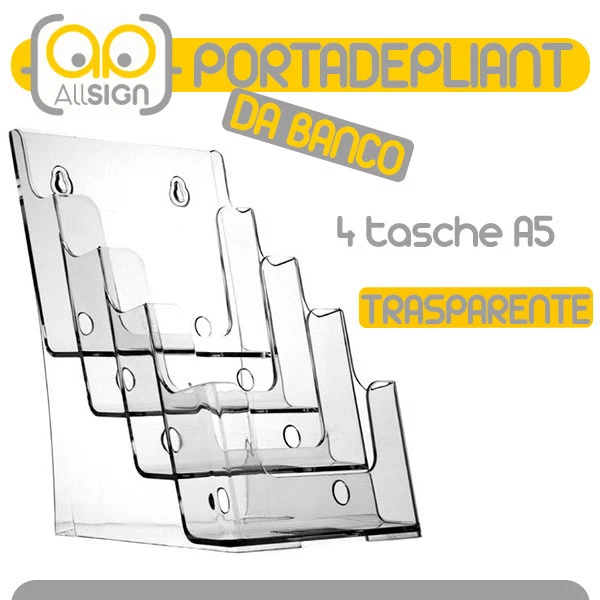 - SENZA MARCA/GENERICO – PORTADEPLIANT 4xA5 TRASPARENTE DA BANCO parete depliant espositori cataloghi