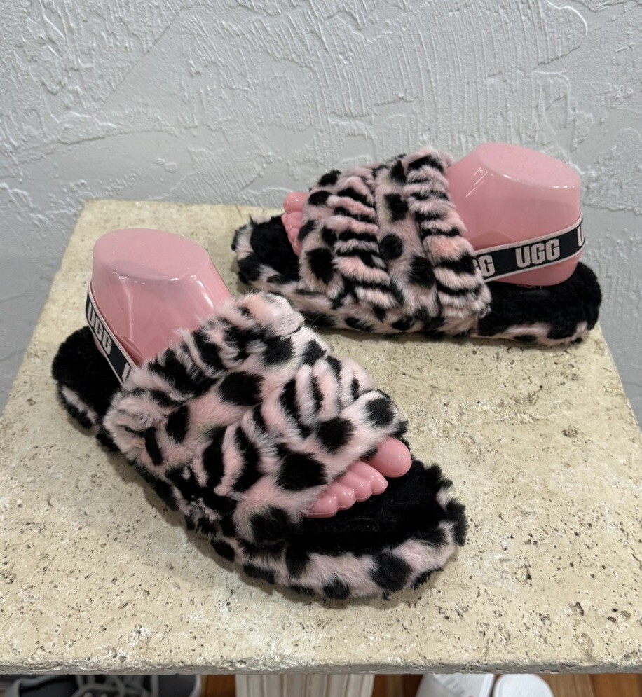 Ugg fluff high quality yeah slide pink leopard - Official Online Store