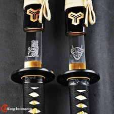2PCS Devil Bride Kill Bill Swords Set Japanese Samurai Katana Clay Tempered 1095