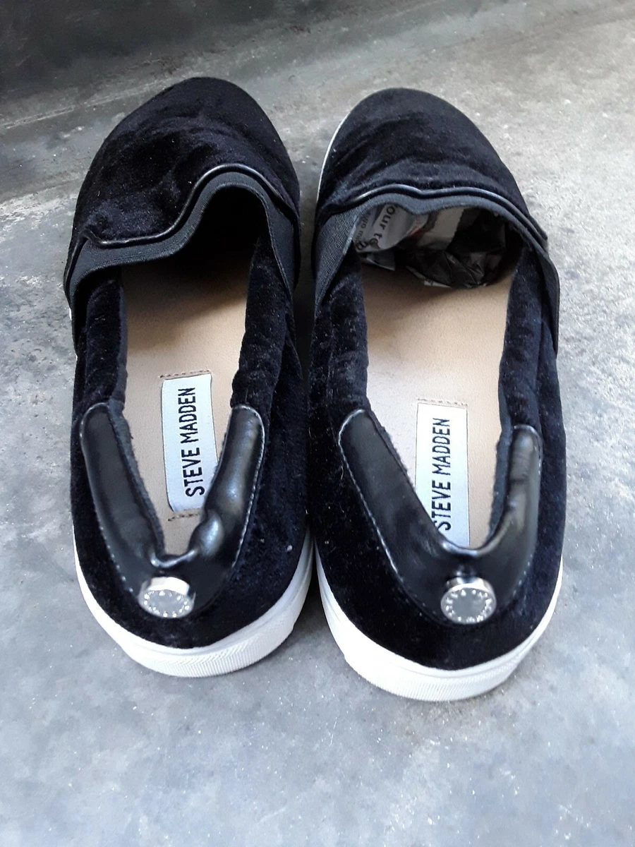 Steve madden slip ons black suede sale