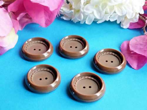 1129BBIS Chequerboard Buttons " Braid " Brown Khaki Lot 5 Buttons Vintage