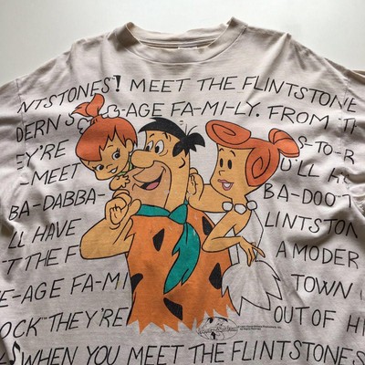 Vintage 90s The Flintstones All Over Print Cartoon Graphic T Shirt 