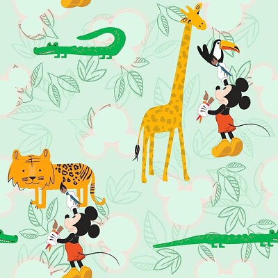 Mickey Mouse Kinderzimmer Tapete Rolle 53Cm X 10M Grün Mint Disney Vlies