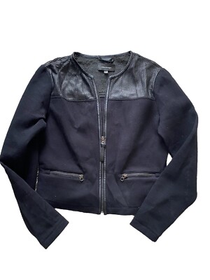 Mackage Blazer Jacket Black Large Zip Up Perforated Lamb Leather Trim 