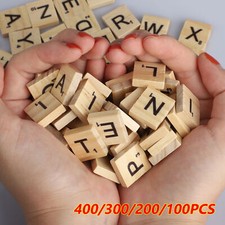 400PCS Scrabble Wood Tiles Pieces Full Sets 100 Letters Wooden Replacement Pick