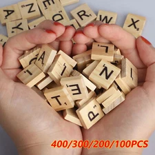 400PCS Scrabble Wood Tiles Pieces Full Sets 100 Letters Wooden Replacement Pick