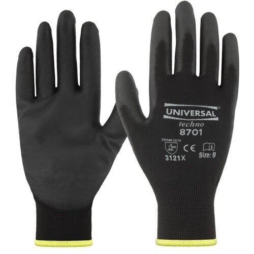 3 Pairs Universal Nitrile Coated Glove Size.9 Large Assembly Black Thin CE
