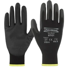 3 Pairs Universal Nitrile Coated Glove Size.9 Large Assembly Black Thin CE