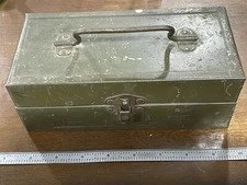 Vintage Fall's City Metal Green Tackle Box Little Bitty One!!