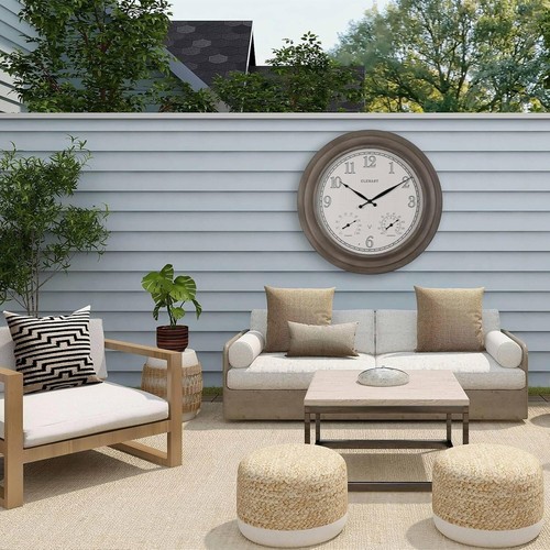 Oversized 24" Farmhouse Grey Oak Atomic Clock - Weatherproof with Temp Display - Picture 11 of 11