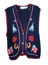 EAGLES EYE SWEATER VEST SIZE L 90's Patriotic Blue button-up Vintage