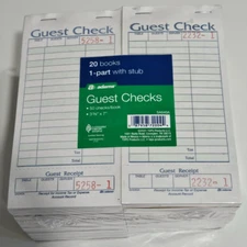NEW 20 Books Adams 1 Part Guest Check with Stub 50 check per book SA540A Receipt