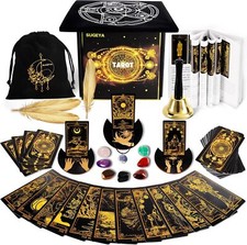 78 Tarot Cards with Guide Book, Black Deck Gift Set
