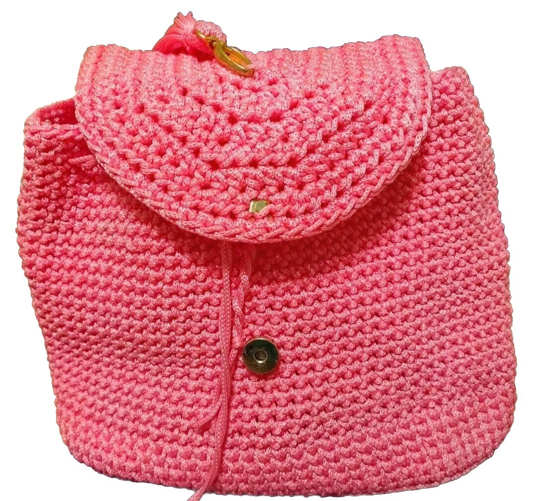 Pink Crocheted Raffia Mini Backpack - image 4