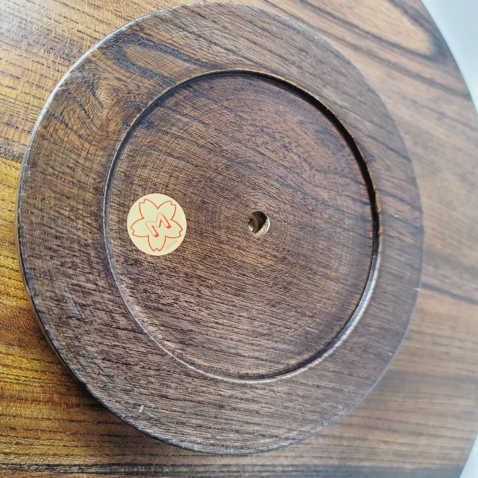 Lazy Susan Madera de Nogal Azulejo de Trigo Dorado 14" Mesa Tocadiscos MCM Bandeja para Servir Foto 3 de 4