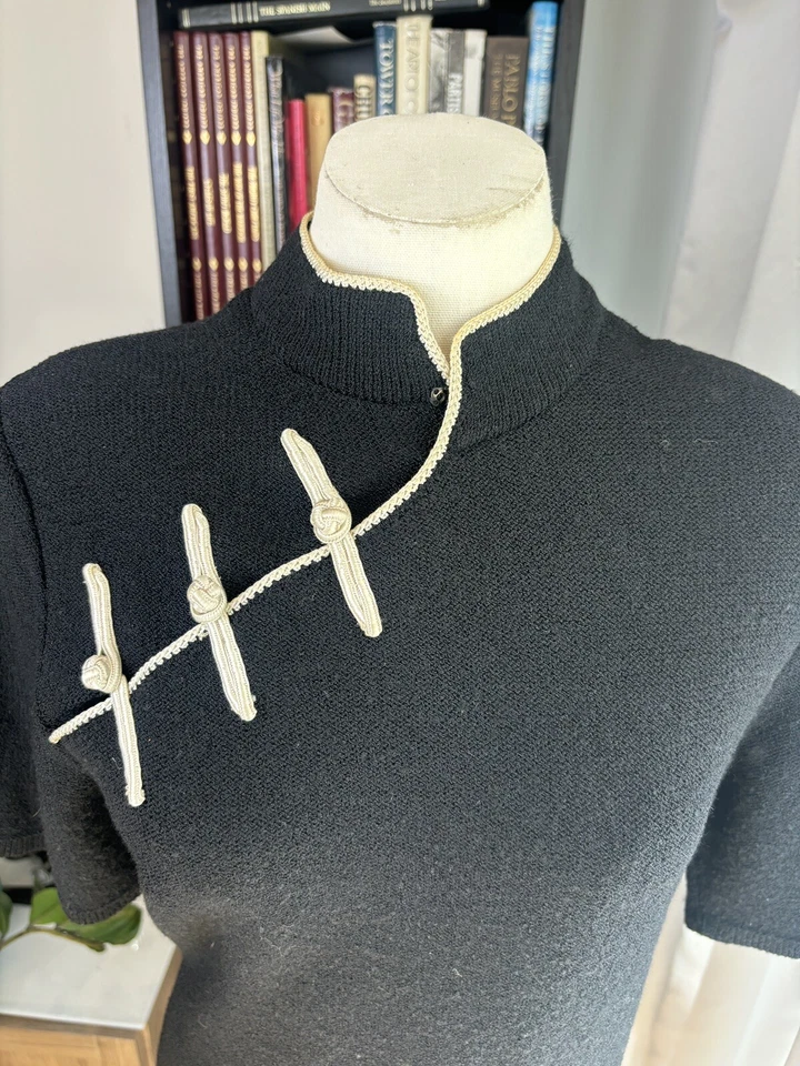 Steve Fabrikant Neiman Marcus Vintage Wool Blend Black Sweater Dress US 8 Medium Foto 2 de 4