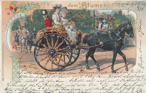 Gruss vom Blumencorso Düsseldorf AK 1898 Kutsche Nordrhein-Westfalen 2112134