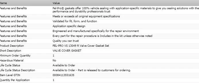 Nuevo juego de juntas de cubierta de válvula Fel-Pro para Ford F-500 1975-1977 V8-5,9 L Foto 2 de 4