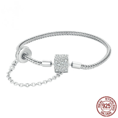 S925 Versilbertes Armband Geometrischer Zirkon-Zylinderverschluss