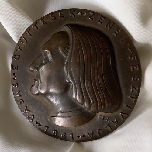 XL Relief Figure Antique Piano Composer Liszt 1920 Bronze Portrait Medal Austria - Picture 3 of 9