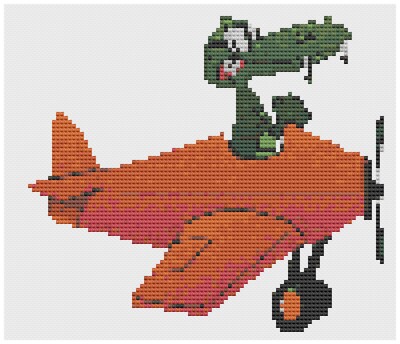 Orange Gator Aeroplane Cross Stitch Kit by Florashell