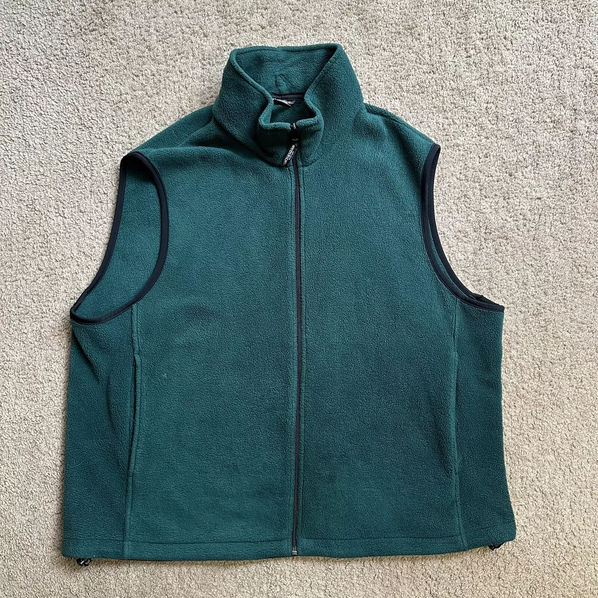 Woolrich Vest Men s XL Fleece Full Zip Dark Green Mock Neck Sleeveless