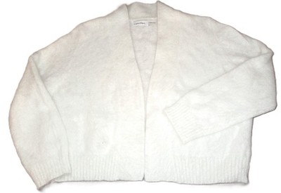 SOFT LUXORIUS 76% ANGORA RABBIT SWEATER BY CALVIN KLEIN, WHITE SIZE L, TEEN
