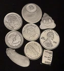 Lot of 9 - 1 Gram .999 Fine Silver Rounds Mixed Fractional