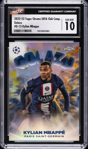 2020 TOPPS CHROME UEFA CLUB COMPETITIONS GOLAZO KYLIAN MBAPPE CGC 10 GEM MINT