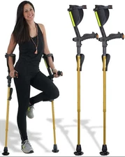 ERGOBAUM 7G BY ERGOACTIVES ADULT FOREARM CRUTCHES (PAIR) NEW W/OUT BOX GOLD/BLK