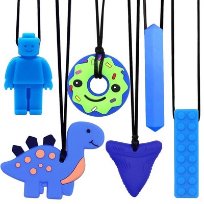 Kaukette für Kinder 6 Stück Sensory Kauen Halskette Silikon Beißring für Baby