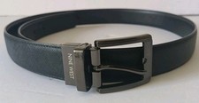 Nine West Reversible Belt Size Large 34-36 Black Textured Faux Leather 1.5" Wide