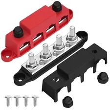 Joinfworld Bus Bar 12V 250A Power Distribution Block 4 x 3/8" Studs Marine Bu...