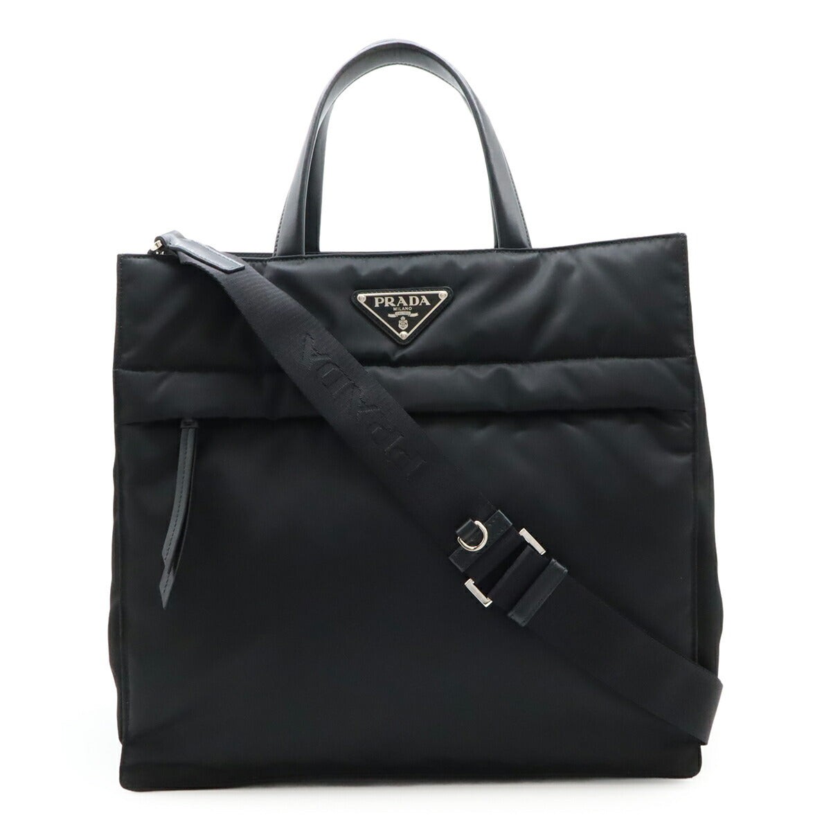 Prada Nylon Leather Triangle Logo 2Way Bag Women Black One Size